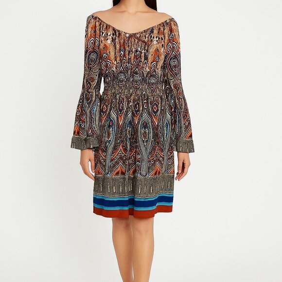 Boston Proper Dresses & Skirts - Boston Proper Womans Dress Sz 4 Multicolor Gypsy Boho Smocked Waist Bell Sleeve